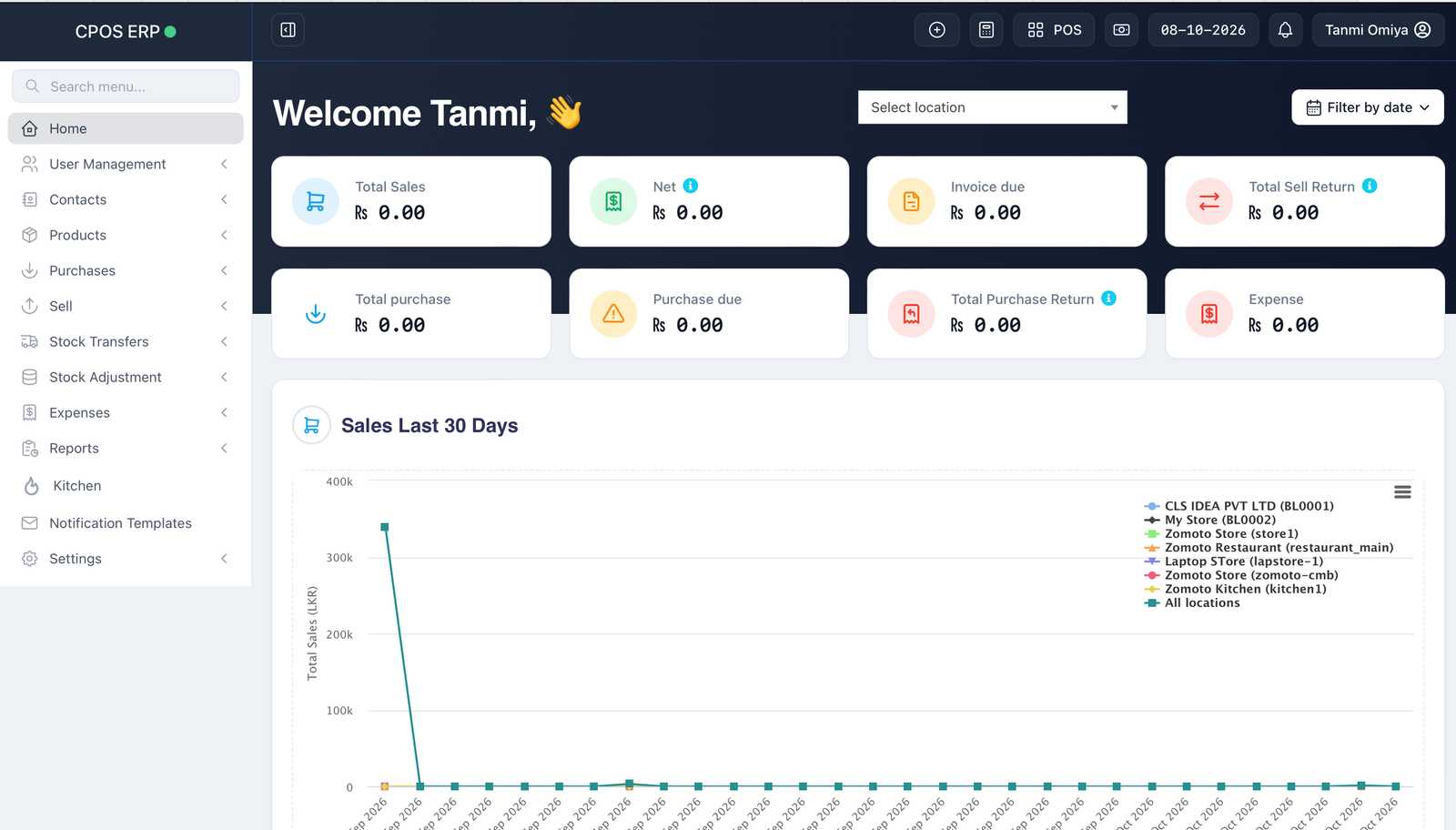 CPOS ERP dashboard interface